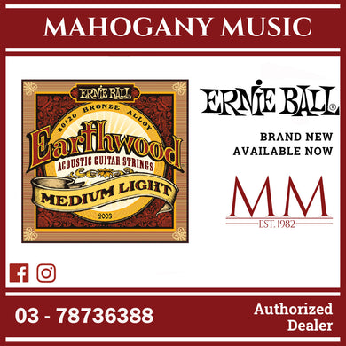 Ernie Ball P02003 Earthwood 80/20 Bronze Acoustic Guitar Strings, Medium Light, 12-54 Gauge