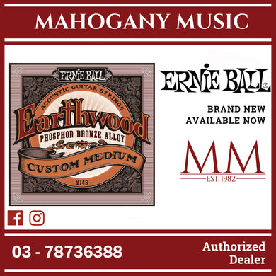 Ernie Ball P02143 Earthwood Phosphor Bronze Acoustic Guitar Strings, Custom Medium, 12.5-56 Gauge
