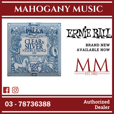 Ernie Ball P02403 Ernesto Palla Clear & Silver Nylon Classical Guitar Strings, Medium Tension