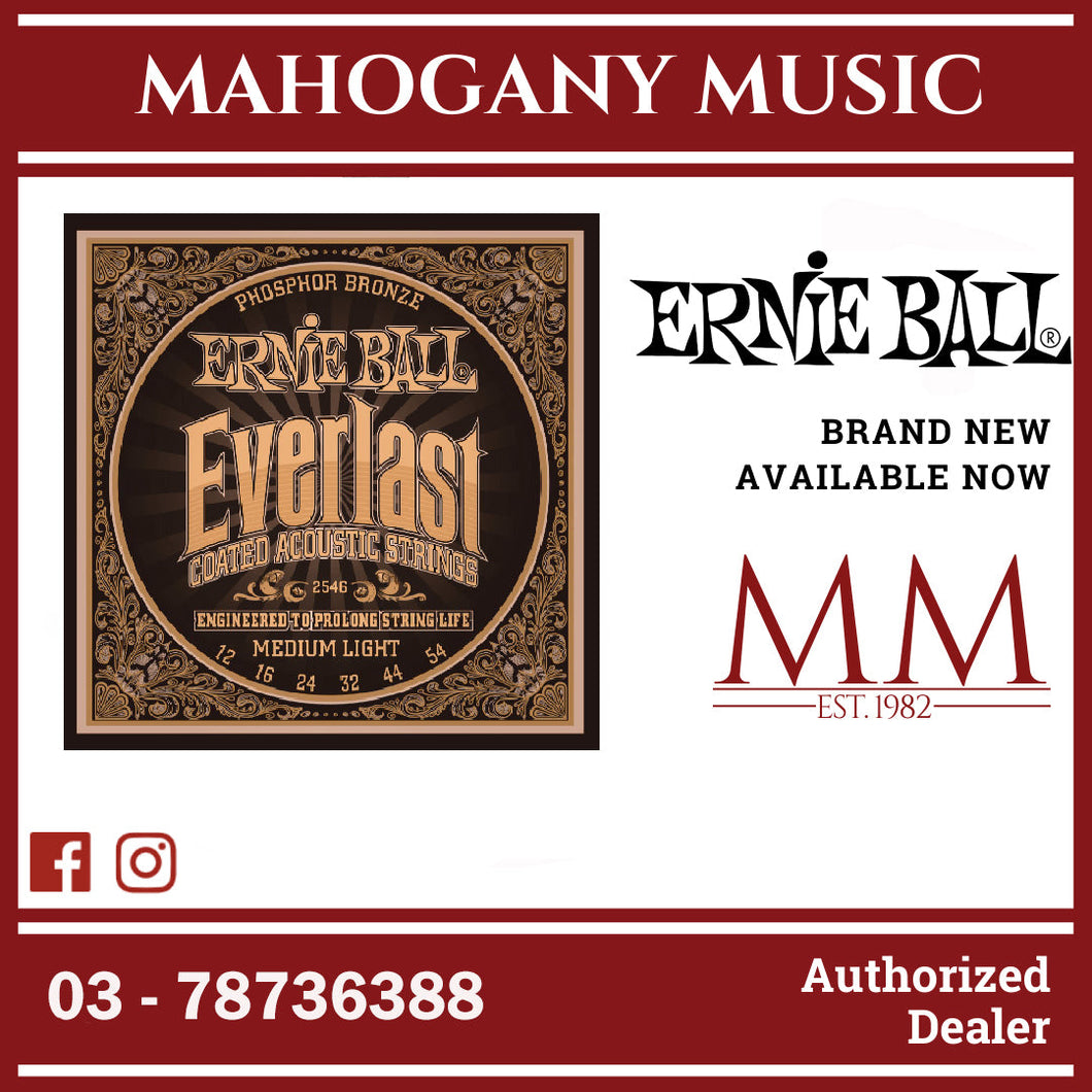 Ernie Ball P02546 Everlast Coated Phosphor Bronze Acoustic Guitar Strings, Medium Light, 12-54 Gauge
