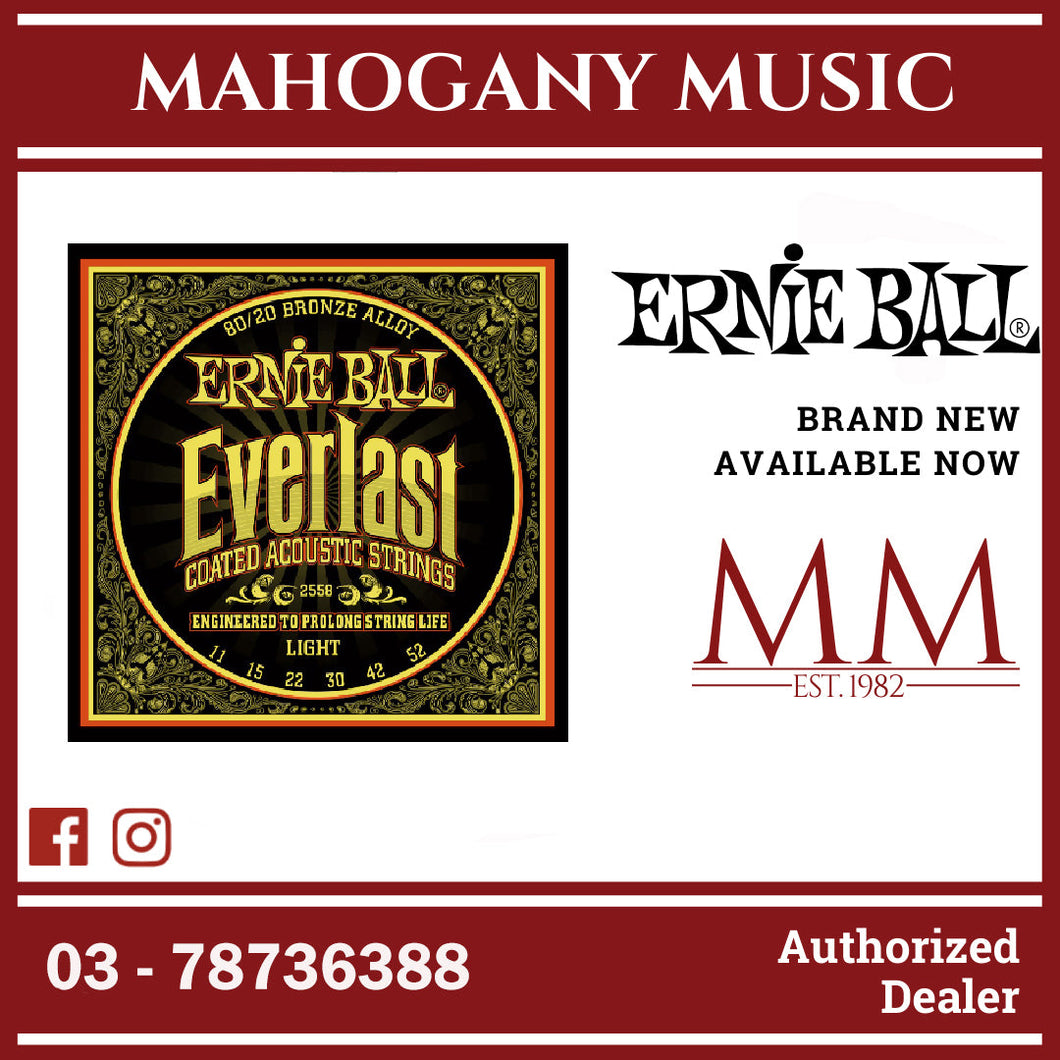 Ernie Ball P02558 Everlast Coated 80/20 Bronze Acoustic Guitar Strings, Light, 11-52 Gauge