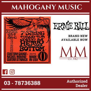 Ernie Ball P02615 Skinny Top Heavy Bottom Slinky Nickel Wound 7-String Electric Guitar Strings, 10-62 Gauge