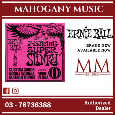 Ernie Ball P02623 Super Slinky Nickel Wound 7-String Electric Guitar Strings, 9-52 Gauge
