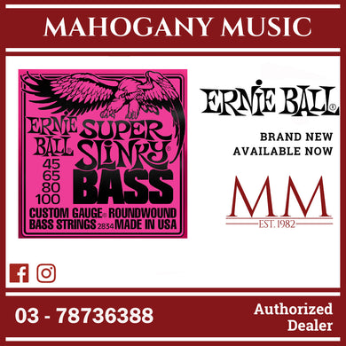 Ernie Ball P02834 Super Slinky Nickel Wound Electric Bass Strings, 45-100 Gauge