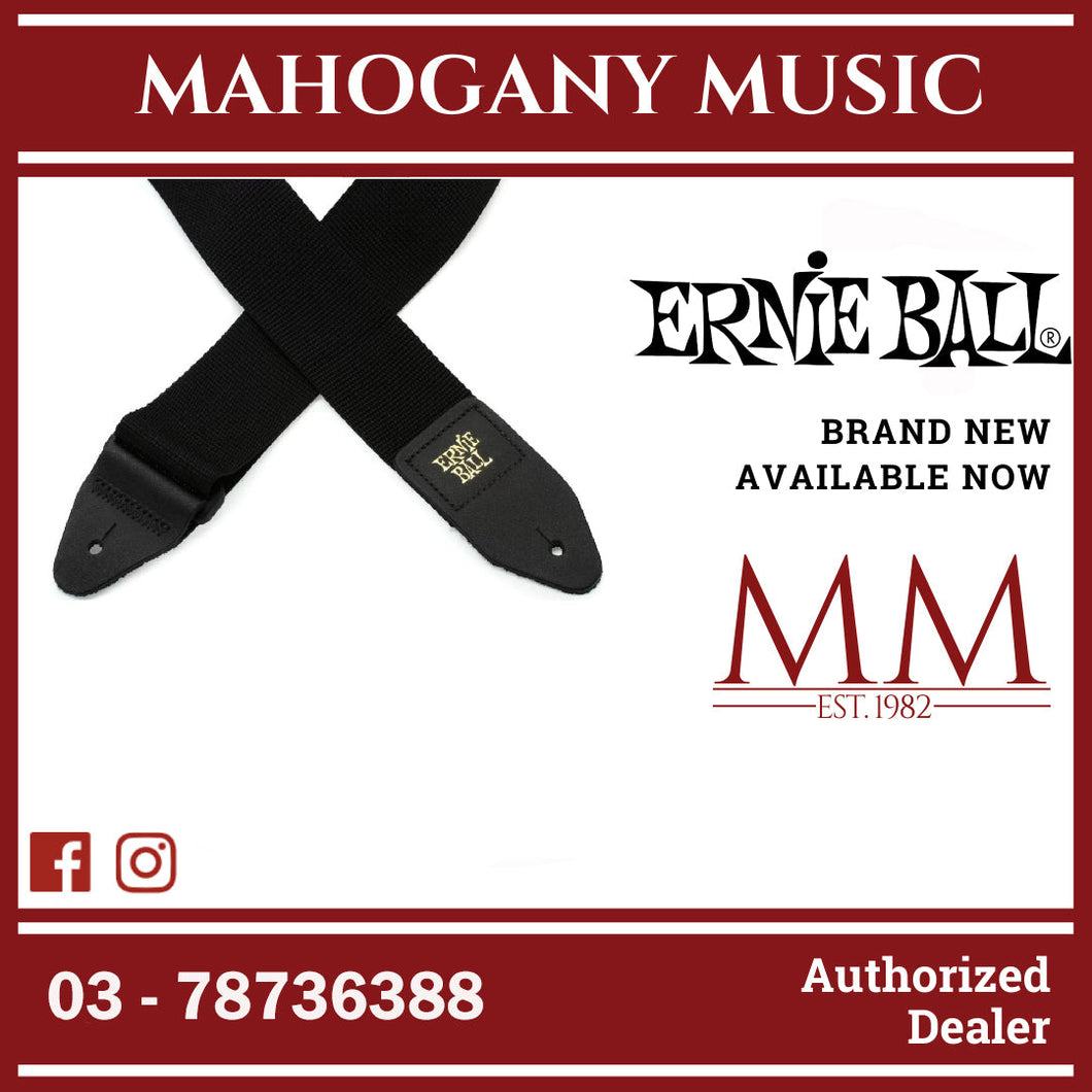 Ernie Ball P04037 Polypro Guitar Strap with Leather Ends, Black