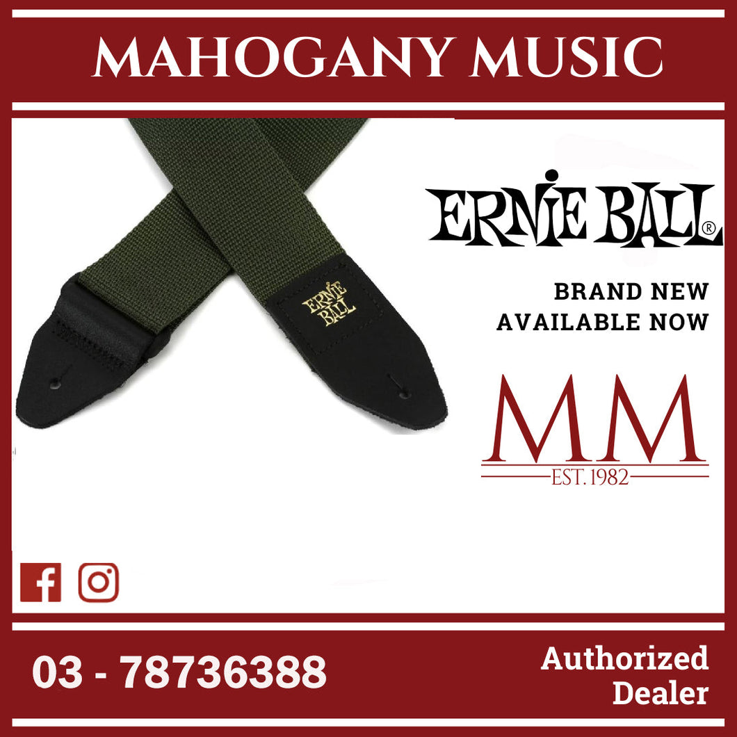Ernie Ball P04048 Polypro Guitar Strap with Leather Ends, Olive