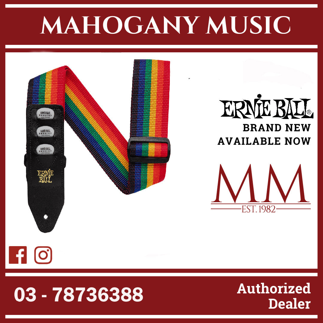 Ernie Ball P04188 Pickholder Polypro Guitar Strap Rainbow Mahogany Music