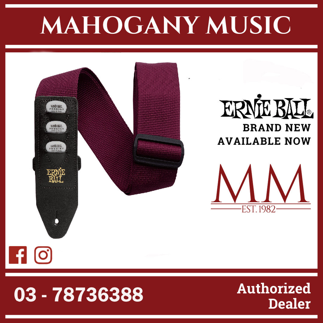 Ernie Ball P04688 Pickholder Polypro Guitar Strap, Burgundy