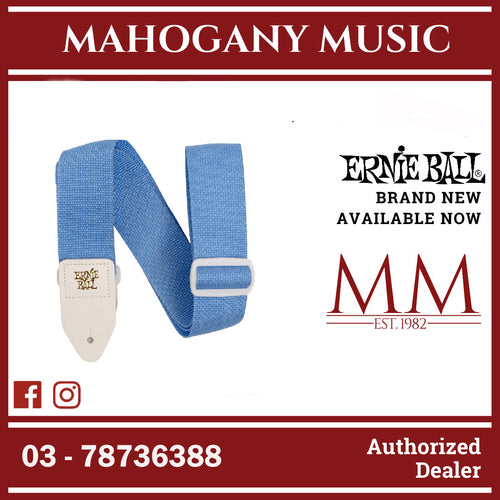 Ernie Ball P05348 Polypro Guitar Strap with Leather Ends, Soft Blue and White