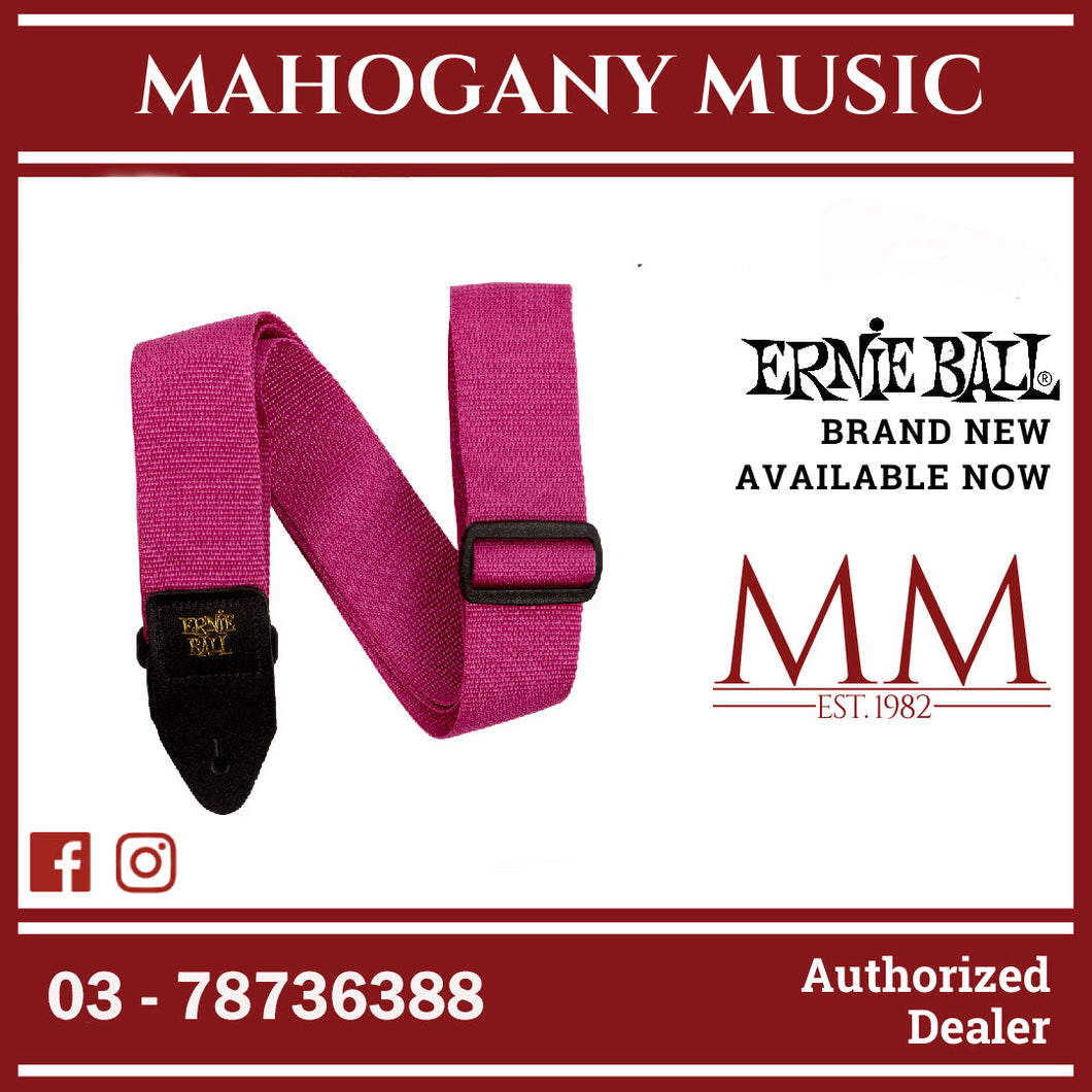 Ernie Ball P05355 Polypro Guitar Strap with Leather Ends, Raspberry and Black
