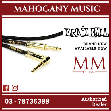 Ernie Ball P06081 Braided Straight to Right Angle Instrument Cable, Black, 10ft