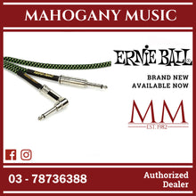 Ernie Ball P06082 Braided Straight to Right Angle Instrument Cable, Black & Green, 18ft