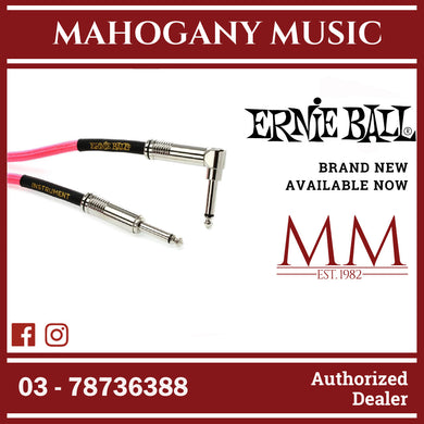 Ernie Ball P06083 Braided Straight to Right Angle Instrument Cable, Neon Pink, 18ft