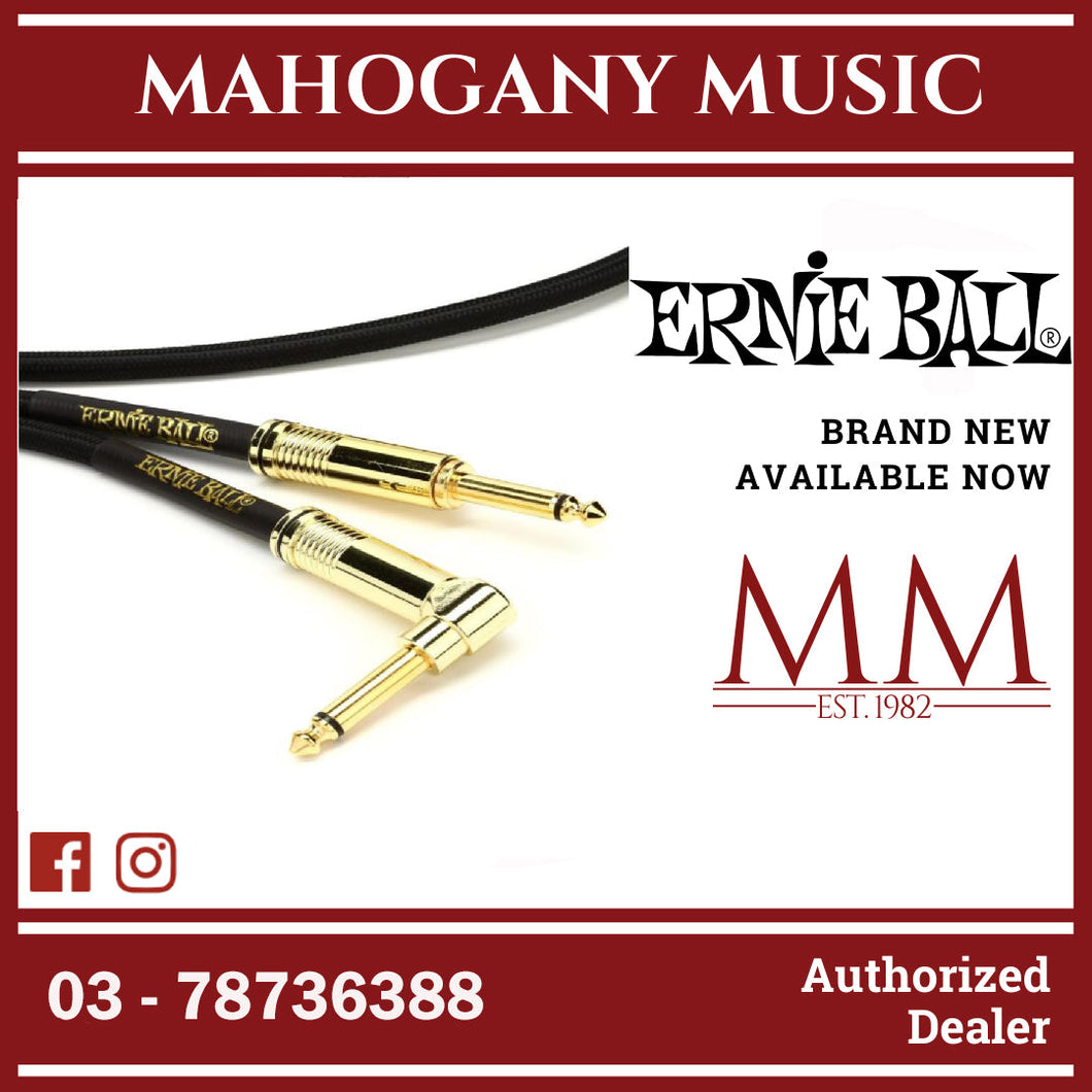 Ernie Ball P06086 Braided Straight to Right Angle Instrument Cable, Black, 18ft