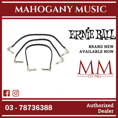 Ernie Ball P06222 Flat Ribbon Pedalboard Patch Cable, Right Angle to Right Angle, Black, 12 inch, 3-Pack