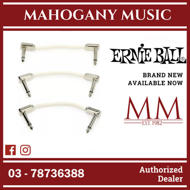 Ernie Ball P06384 Flat Ribbon Pedalboard Patch Cable, Right Angle to Right Angle, White, 3 inch, 3-Pack