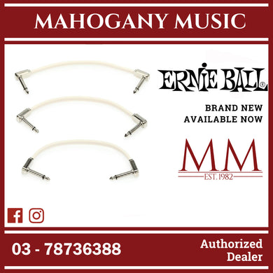 Ernie Ball P06385 Flat Ribbon Pedalboard Patch Cable, Right Angle to Right Angle, White, 6-inch, 3-Pack