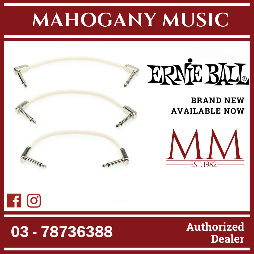 Ernie Ball P06385 Flat Ribbon Pedalboard Patch Cable, Right Angle to Right Angle, White, 6-inch, 3-Pack