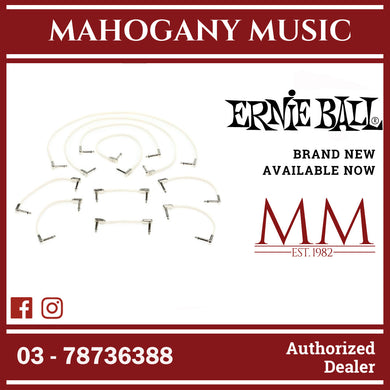 Ernie Ball P06387 Flat Ribbon Pedalboard Patch Cable, Right Angle to Right Angle, White, Multipack