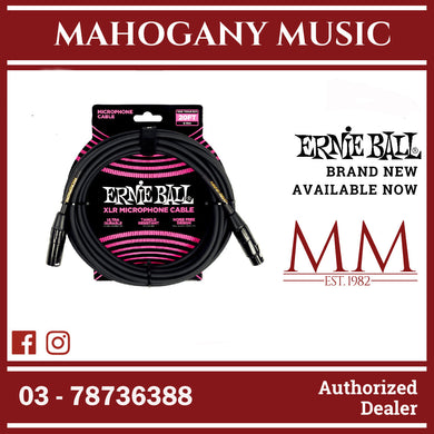 Ernie Ball P06388 XLRM-XLRF Microphone Cable, 20′, Black