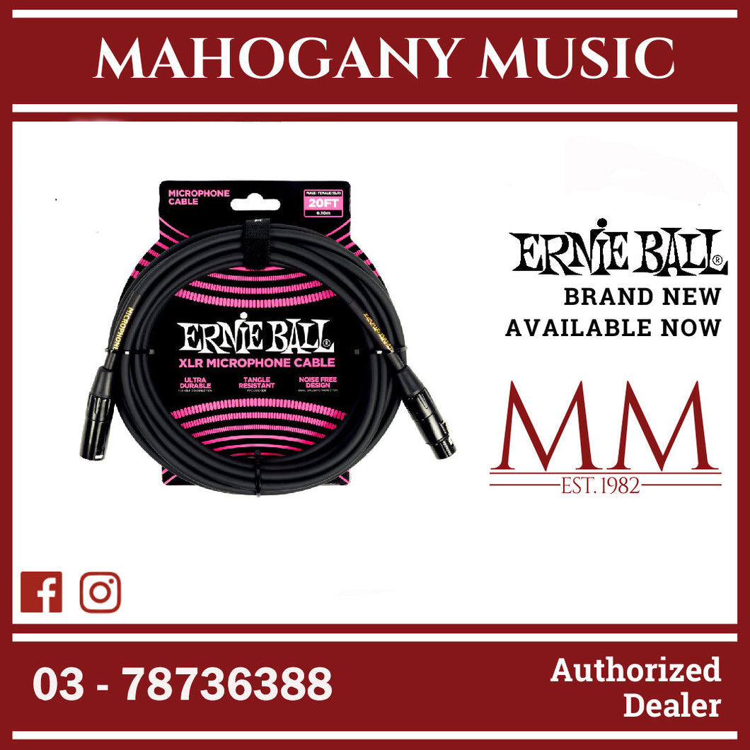 Ernie Ball P06388 XLRM-XLRF Microphone Cable, 20′, Black