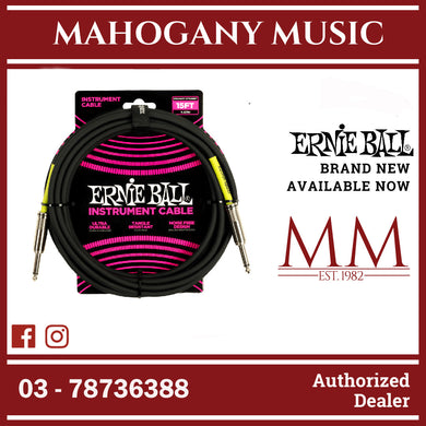 Ernie Ball P06399 PVC Straight to Straight Instrument Cable, Black, 15ft