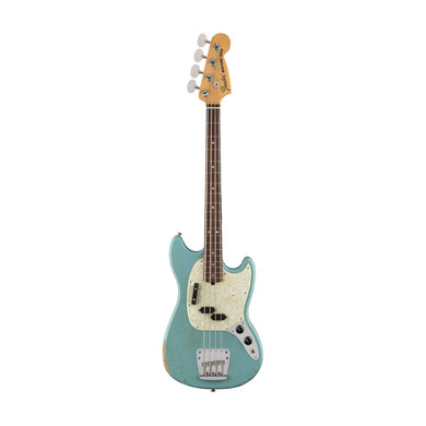 [PREORDER] Fender Justin Meldal-Johnson Road Worn Mustang Bass Guitar, Faded Daphne Blue