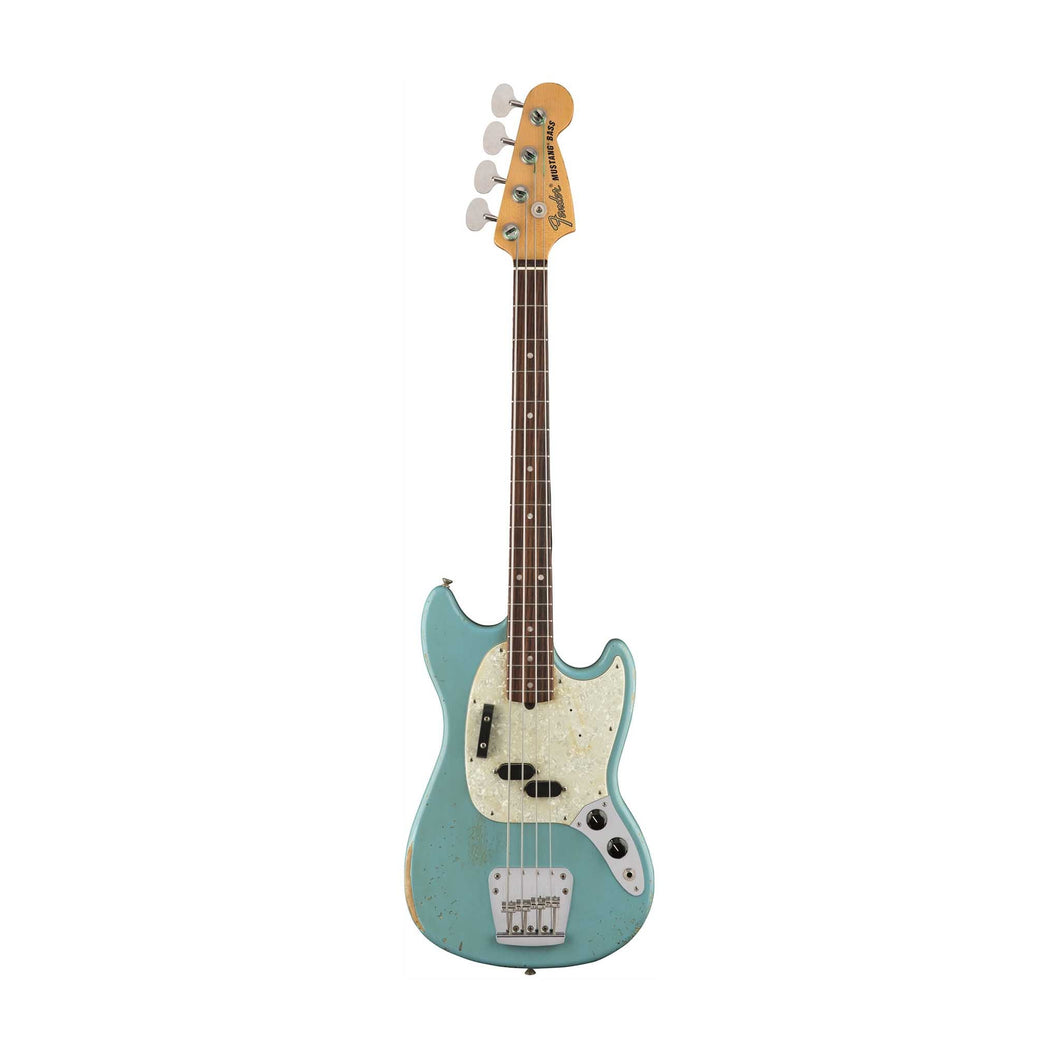 [PREORDER] Fender Justin Meldal-Johnson Road Worn Mustang Bass Guitar, Faded Daphne Blue