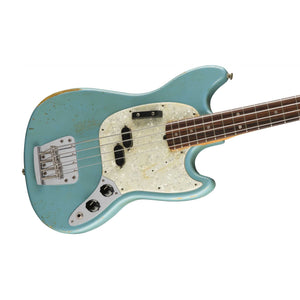 [PREORDER] Fender Justin Meldal-Johnson Road Worn Mustang Bass Guitar, Faded Daphne Blue