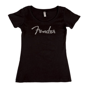 Fender Sequinned Logo Ladies T-Shirt, Black