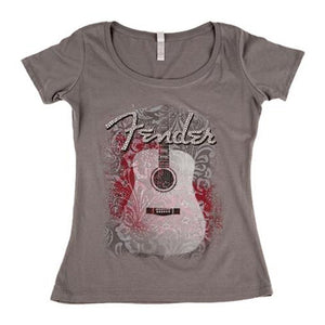 Fender Country Western Bling Ladies T-Shirt, Lt. Gray