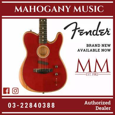 Fender American Acoustasonic Telecaster Acoustic Electric Guitar w/Bag, Ebony FB, Crimson Red