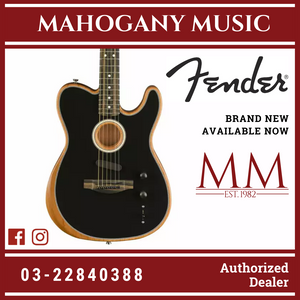 Fender American Acoustasonic Telecaster Guitar w/Bag, Ebony FB, Black