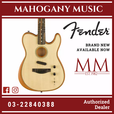 Fender American Acoustasonic Telecaster Guitar w/Bag, Ebony, FB, Natural