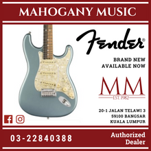 Fender American Elite Stratocaster Electric Guitar, Ebony FB, Satin Ice Blue Metallic