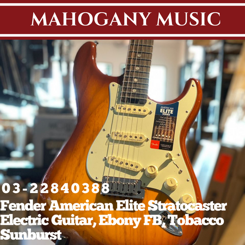 Fender American Elite Stratocaster Electric Guitar, Ebony FB, Tobacco Sunburst