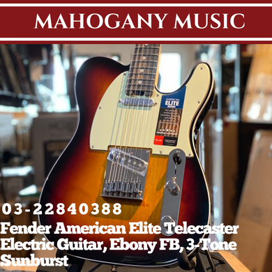 Fender American Elite Telecaster Electric Guitar, Ebony FB, 3-Tone Sunburst