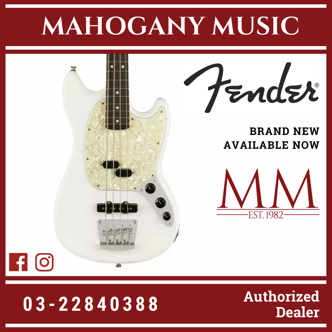 Fender American Performer Mustang Bass Guitar, Rosewood FB, Arctic White