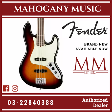 Fender American Professional Fretless Jazz Bass Guitar, Rosewood FB, 3-Tone Sunburst