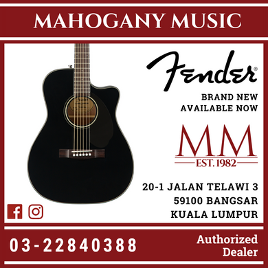 Fender CC-60SCE Concert Acoustic Guitar, Walnut FB, Black