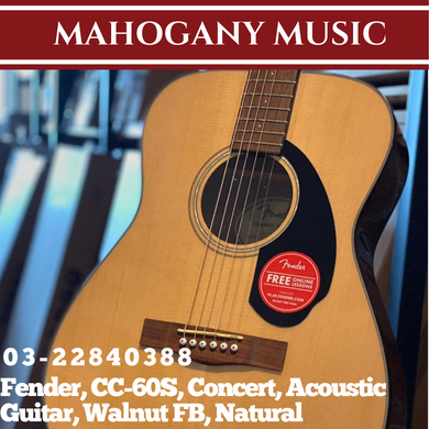 Fender CC-60S Concert Acoustic Guitar, Walnut FB, Natural