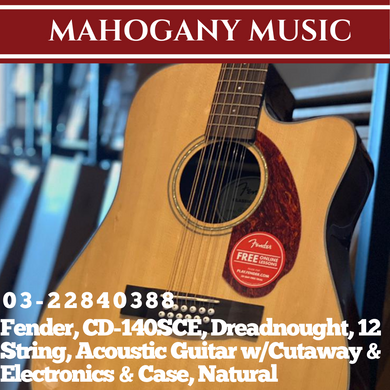 Fender CD-140SCE Dreadnought 12 String Acoustic Guitar w/Cutaway & Electronics & Case, Natural
