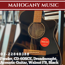 Fender CD-60SCE Dreadnought Acoustic Guitar, Walnut FB, Black