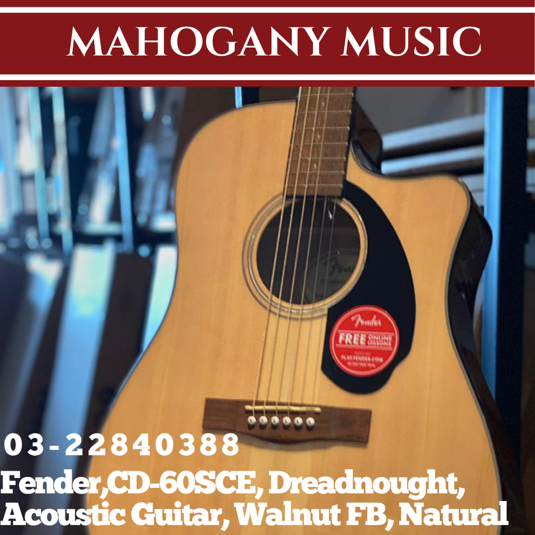 Fender CD-60SCE Dreadnought Acoustic Guitar, Walnut FB, Natural