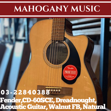 Fender CC-60SCE Concert Acoustic Guitar, Walnut FB, Natural