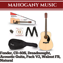 Fender CD-60S Dreadnought Acoustic Guitar Pack V2, Walnut FB, Natural