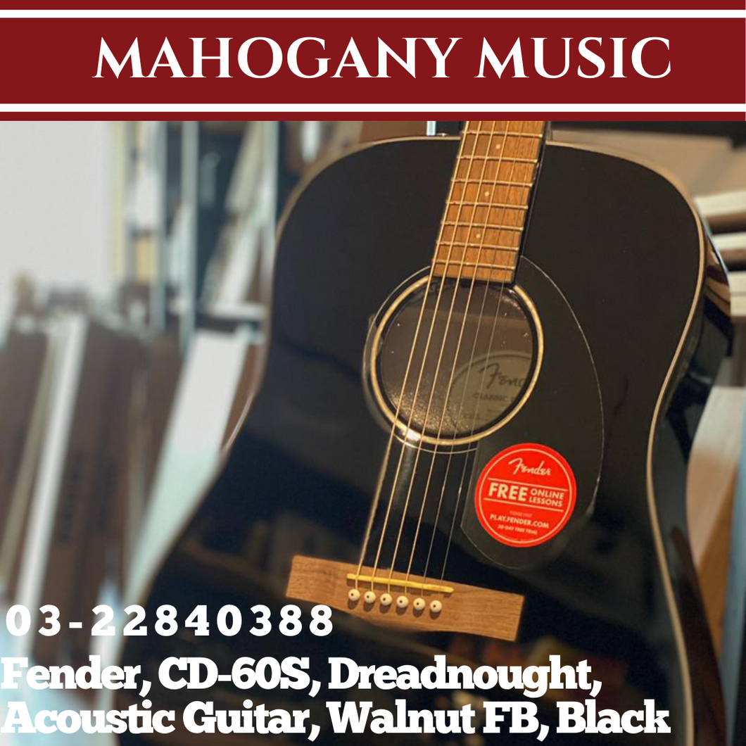 Fender CD-60S Dreadnought Acoustic Guitar, Walnut FB, Black