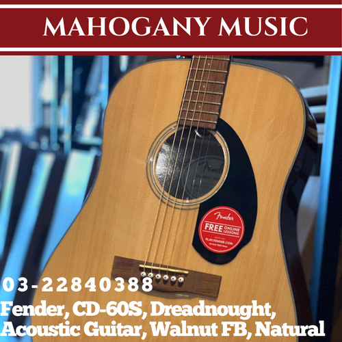 Fender CD-60S Dreadnought Acoustic Guitar, Walnut FB, Natural