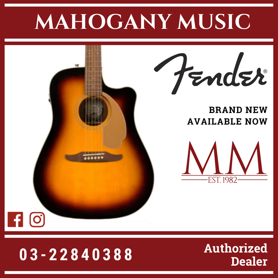 Fender California Redondo Player Dreadnought Acoustic Guitar, Walnut FB, Sunburst