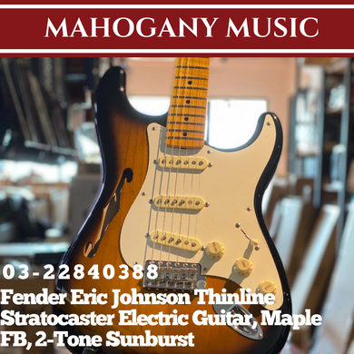 Fender Eric Johnson Thinline Stratocaster Electric Guitar, Maple FB, 2-Tone Sunburst